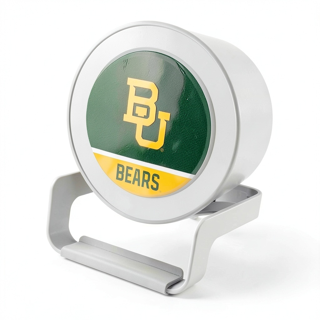 Baylor Bears Night Light Charger and Bluetooth Speaker on a nightstand