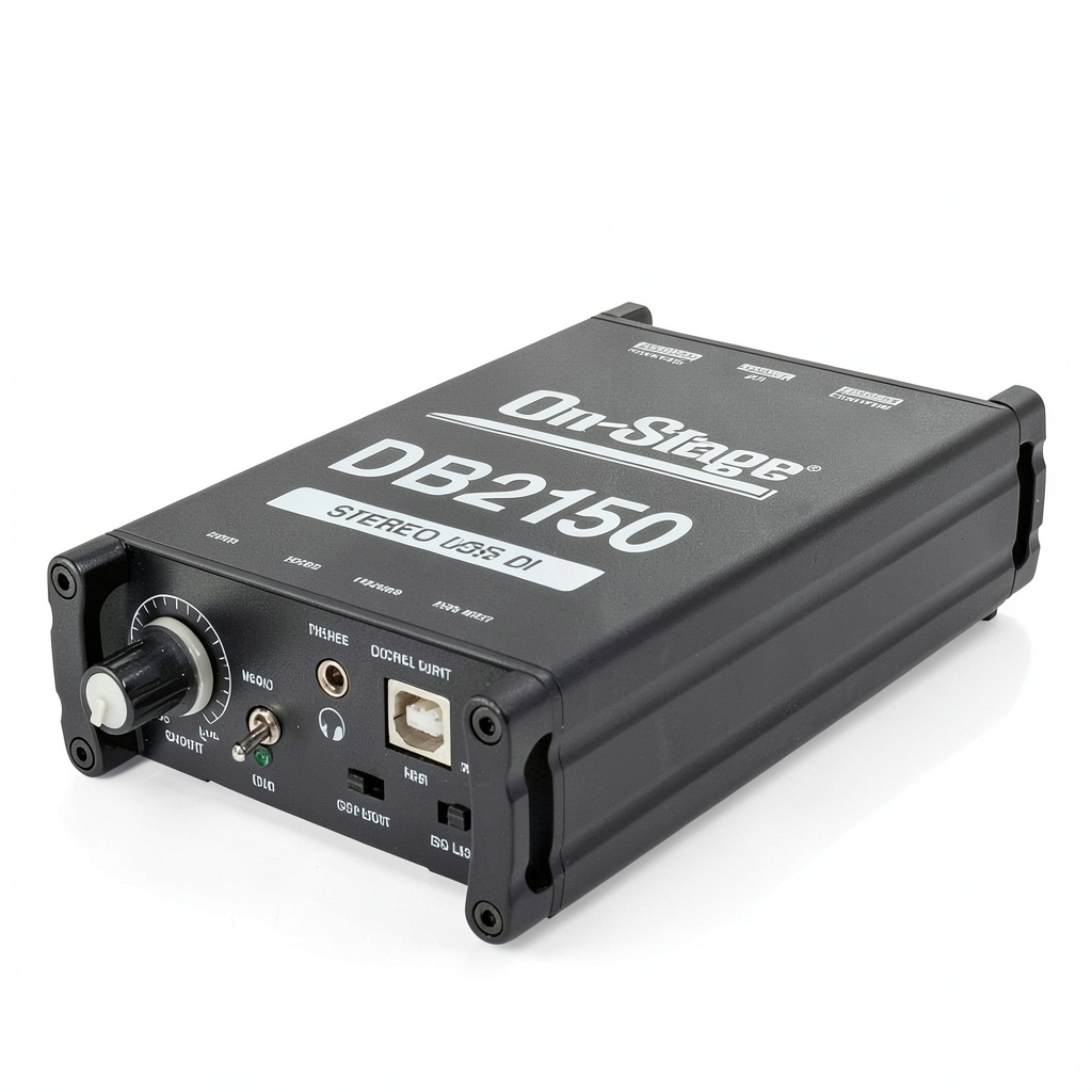 'DB2150 Stereo USB DI Box connected to a laptop and mixer'