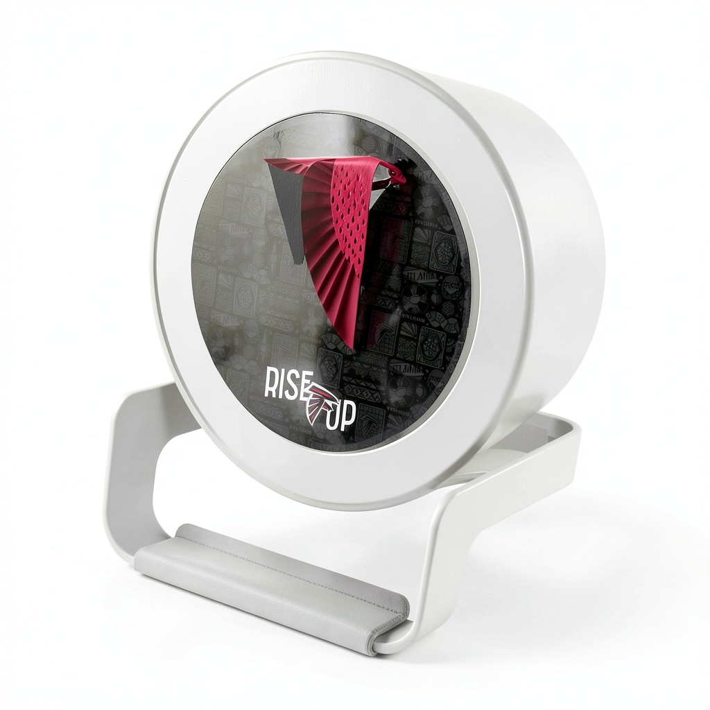 Atlanta Falcons Night Light Charger Bluetooth Speaker in use on bedroom nightstand