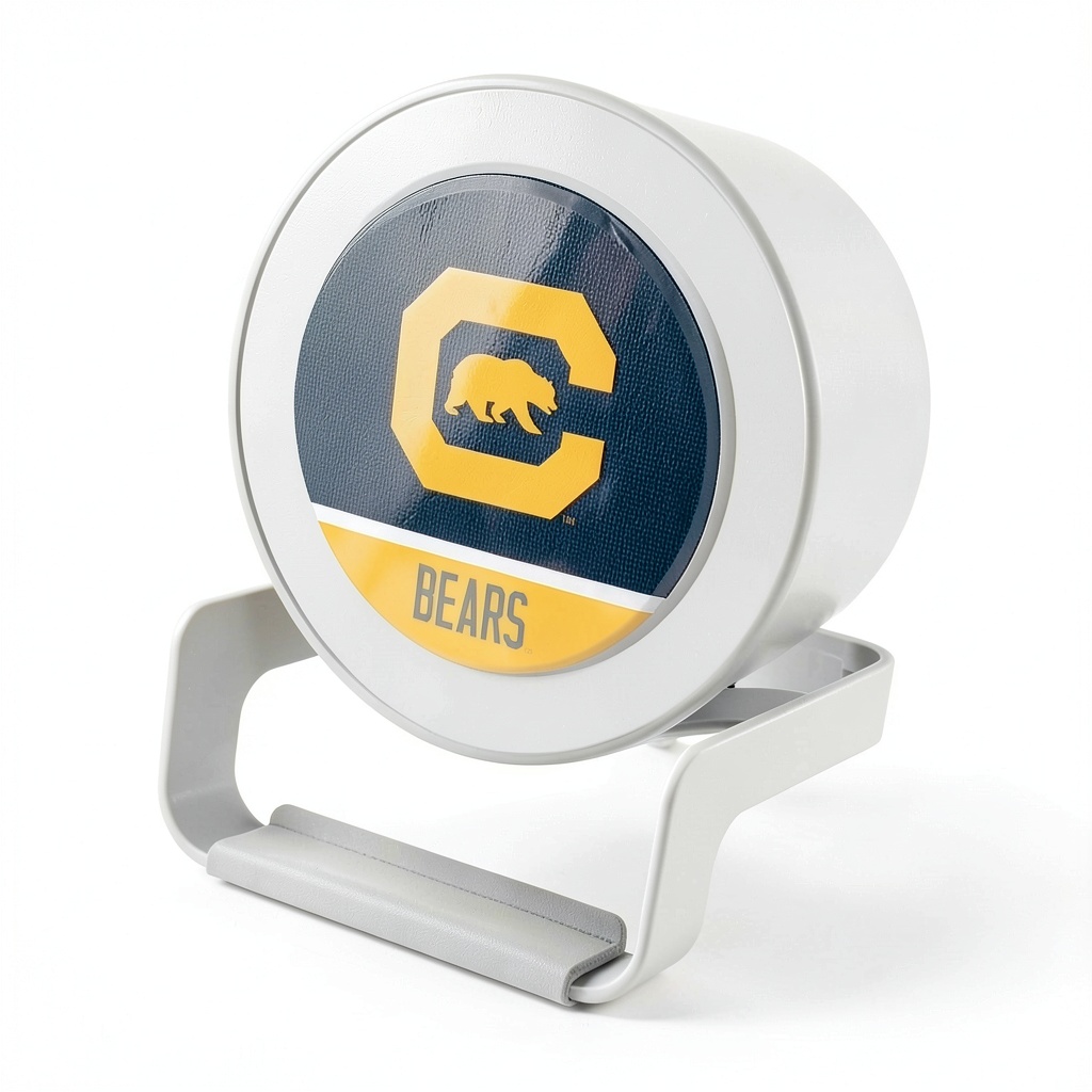 Cal Bears Night Light Charger and Bluetooth Speaker on a nightstand