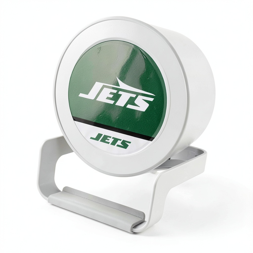 New York Jets Night Light Charger and Bluetooth Speaker on a night stand