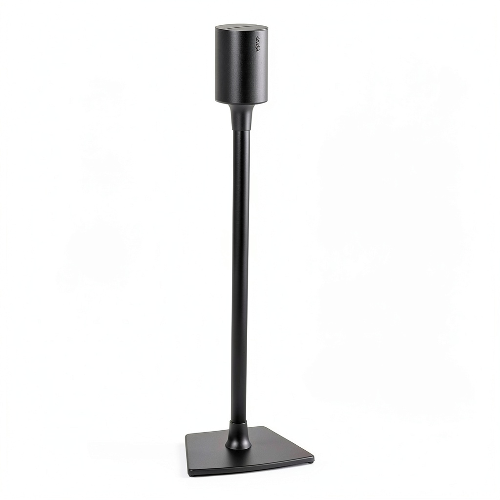 Installing Sanus Fixed Height Speaker Stand for Sonos Era 100 Black Steel Base on a wooden desk