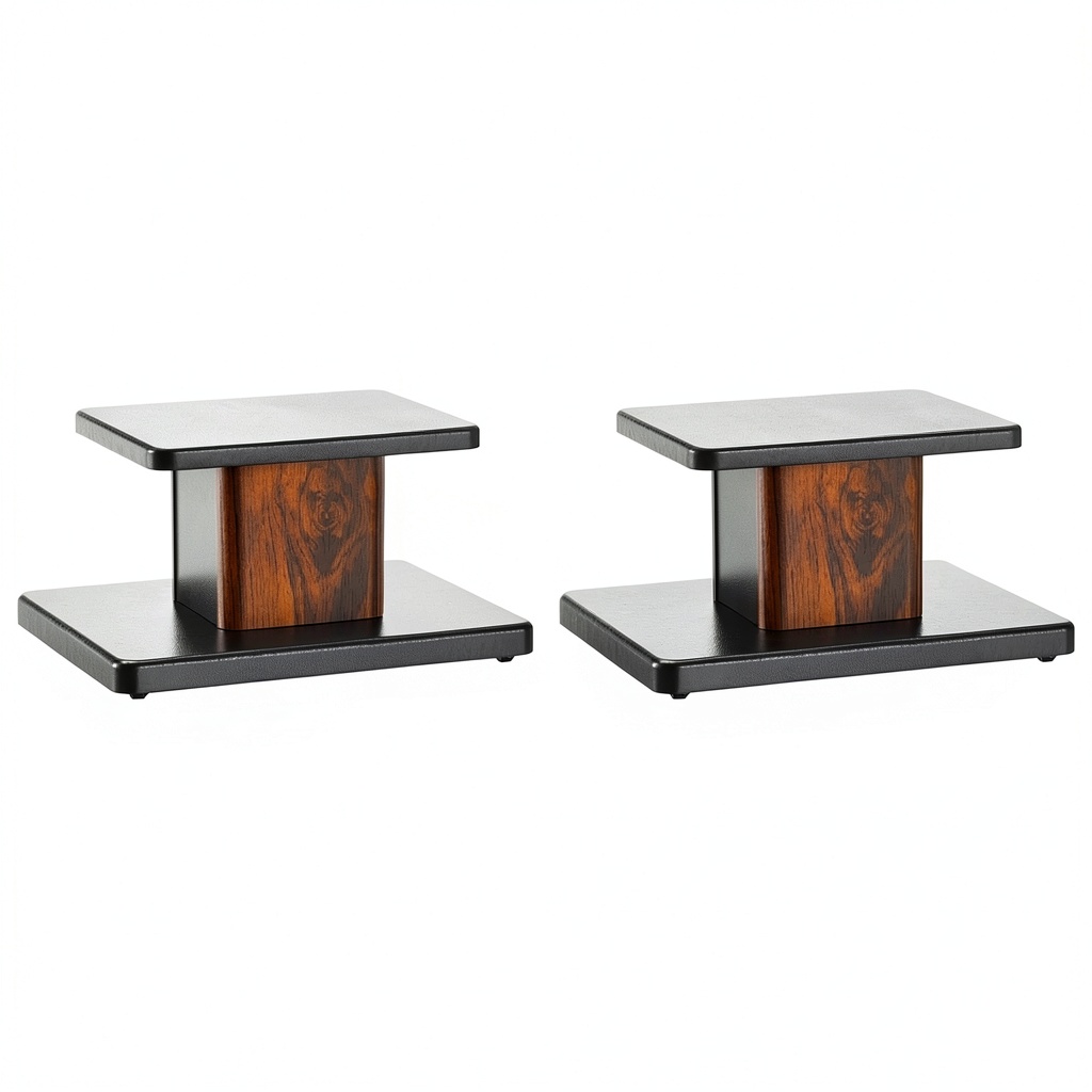 Installing Unique Bargains Wood Speaker Stands 2pcs Black Hollow Base Support on a wooden desk