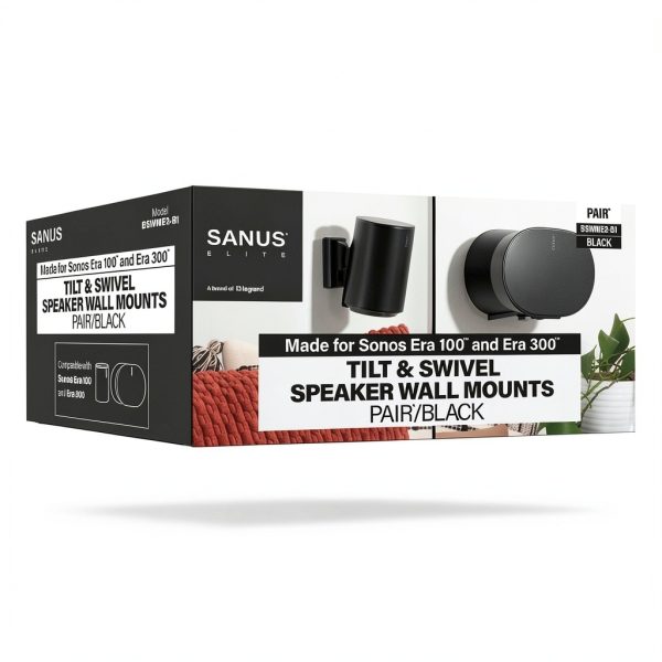 SANUS Elite - Adjustable Speaker Wall Mount for Sonos Era 100 and Era 300 Speakers - Pair - Black-9