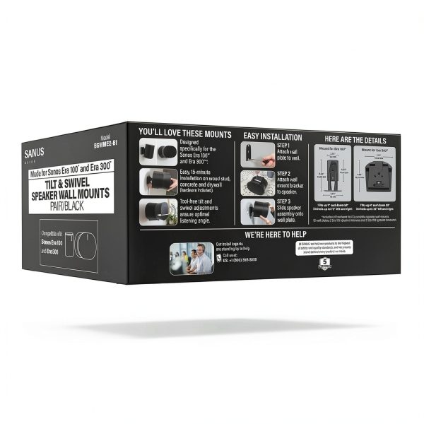 SANUS Elite - Adjustable Speaker Wall Mount for Sonos Era 100 and Era 300 Speakers - Pair - Black-10