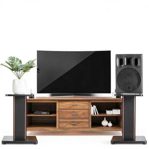 Unique Bargains Wood Speaker Stands 2pcs Black Hollow Base Support-5