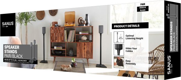 Sanus - Universal Speaker Stands for Speakers up to 10 lbs - Built in Cable Management - Sold in Pairs - Black-6