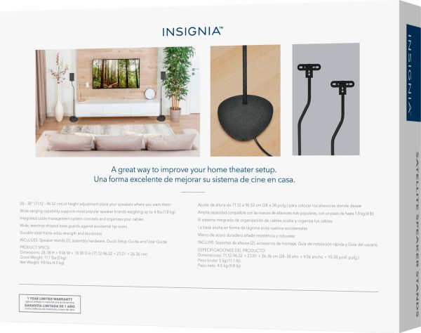 Insignia™ - 28 – 38" Adjustable Height Speaker Stands for Satellite Speakers - Black-9