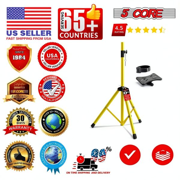 5 CORE Speaker Stand 31 to 36in Yellow Heavy Duty Tripod 132lb-9